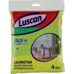 Салфетка хозяйственная Luscan (30х30см) микрофибра, 220 г/кв.м, 4шт.