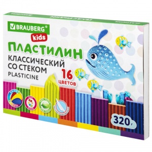 Пластилин 16 цветов Brauberg Kids, 320г, со стеком (106508), 10 уп.